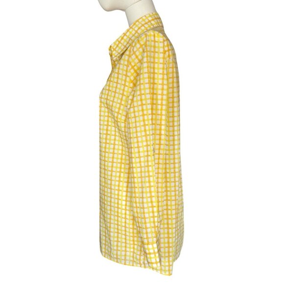 Mishca Yellow Collared Long Roll Tab Sleeve Pullover Button Up Shirt Women's M - Picture 3 of 10